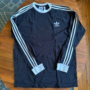 adidas Black Long-Sleeve Trefoil Crew with White Stripes